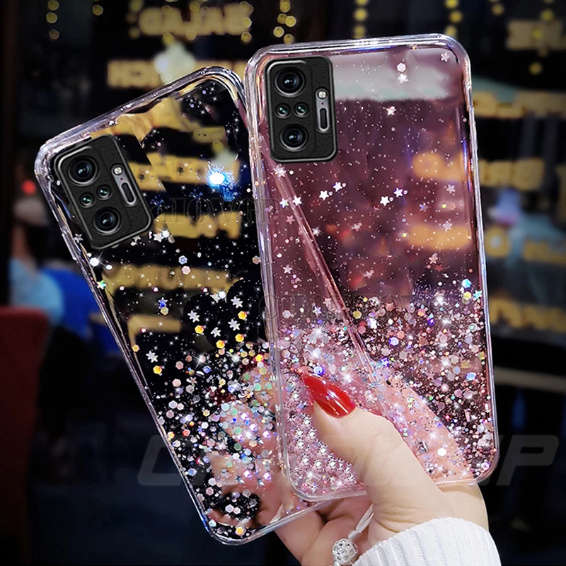 Чехол карамельных цветов с блестками для Xiaomi Redmi Note 10 10S 9T 9S 9 8T 7 8 Pro 9A 9AT 9C 8A M3 X3 NFC X2 F3