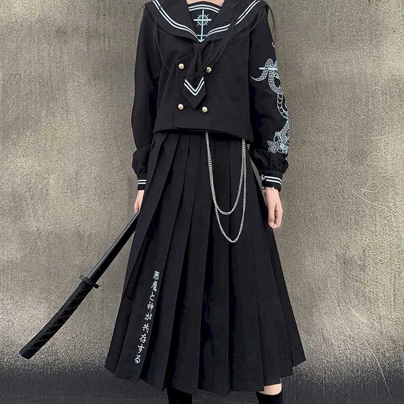 

Two-piece Skirt Suit Bonda Fen's Original Long Skirt Bad JK Sakura (Yulan) First Group Of Orthodox Embroidered Long Skirt Sailor