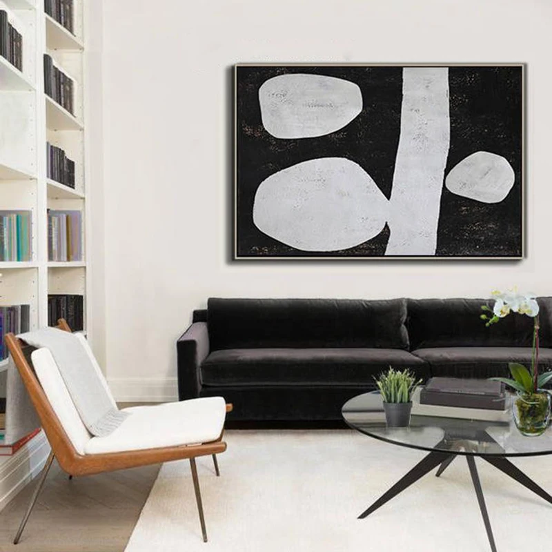 

Large Horizontal Painting Canvas Art Black And White Wall Art Living Room Painting Minimal Art For Modern Home