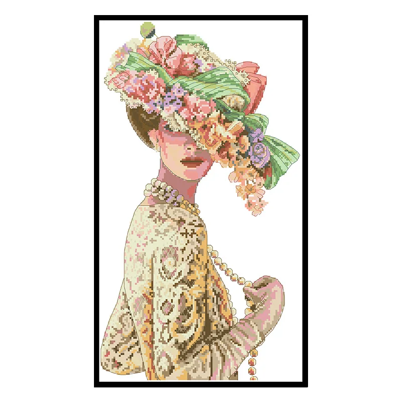 

Красота в цветок шляпа вышивка крестиком наборы печатных холст вышивка 11CT 14CT DIY рукоделие Наборы домашние картины с украшениями