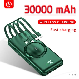 30000mah wireless charging power bank portable digital display charging external battery 4 usb power bank for iphone poverbank free global shipping