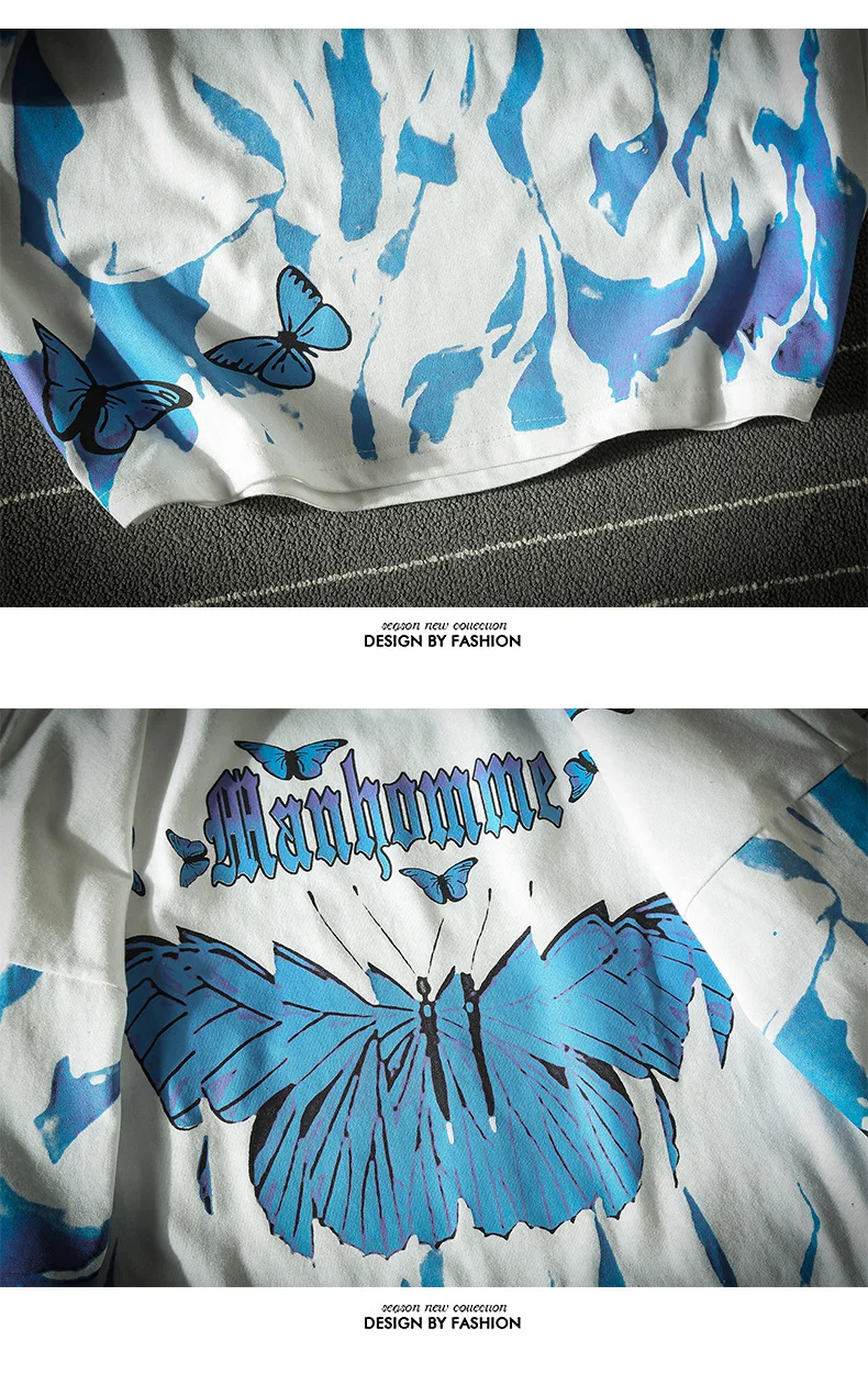 

Blue butterfly T-shirt male 2021 Harajuku hip-hop short-sleeved T-shirt casual top streetwear oversized T-shirt cotton male