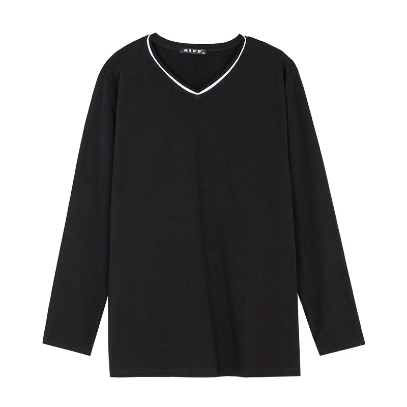 Мужские футболки с длинным рукавом футболка v-образным вырезом Простые черные