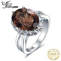 jewelrypalace large 5 7ct genuine oval smoky quartz 925 sterling silver big gemstone cocktail statement rings for women jewelry