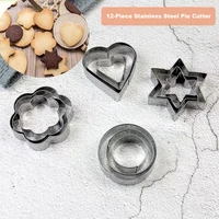 12pcsset stainless steel cake cookie biscuit mold star heart round flower shape cutter pastry decorating tools baking mould