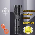 Суперъяркий xhp199 самый мощный светодиодный фонарик, фонарь с аккумулятором на USB, тактический фонарь с аккумулятором, фонарь для кемпинга 18650, 26650