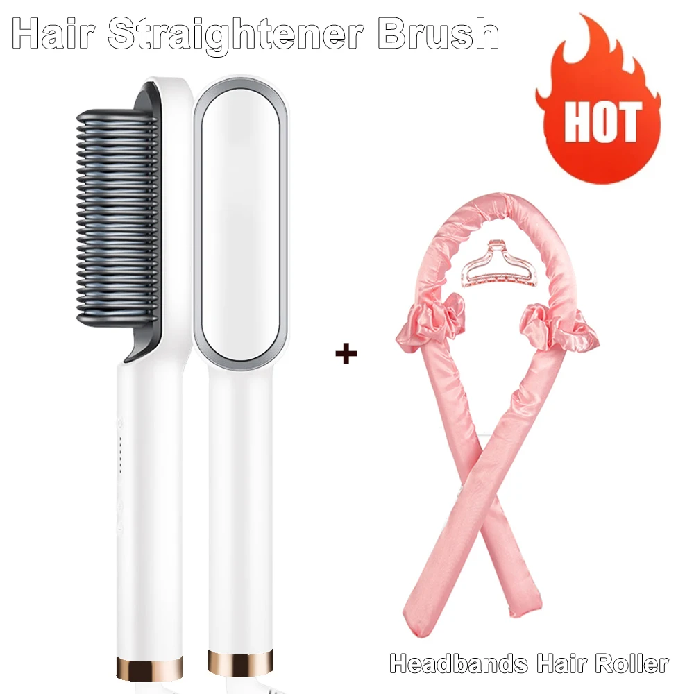 

Hair Straightener Brush Heatless Curling Rod Headbands Hair Roller Kit Ionic Heated Comb Straightening Combs Anti-Scald Hot Comb