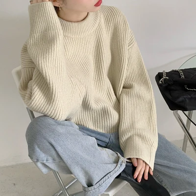 

Korean Solid Knitted Women Pullover Sweater 2020 Autumn Winter Fashion Loose Simple Basic Female Tops Jumpers Femme