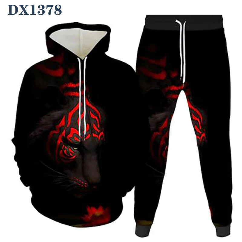 

Animal 3D tiger pattern digital printing sweater pullover hoodie + pant fashion suit