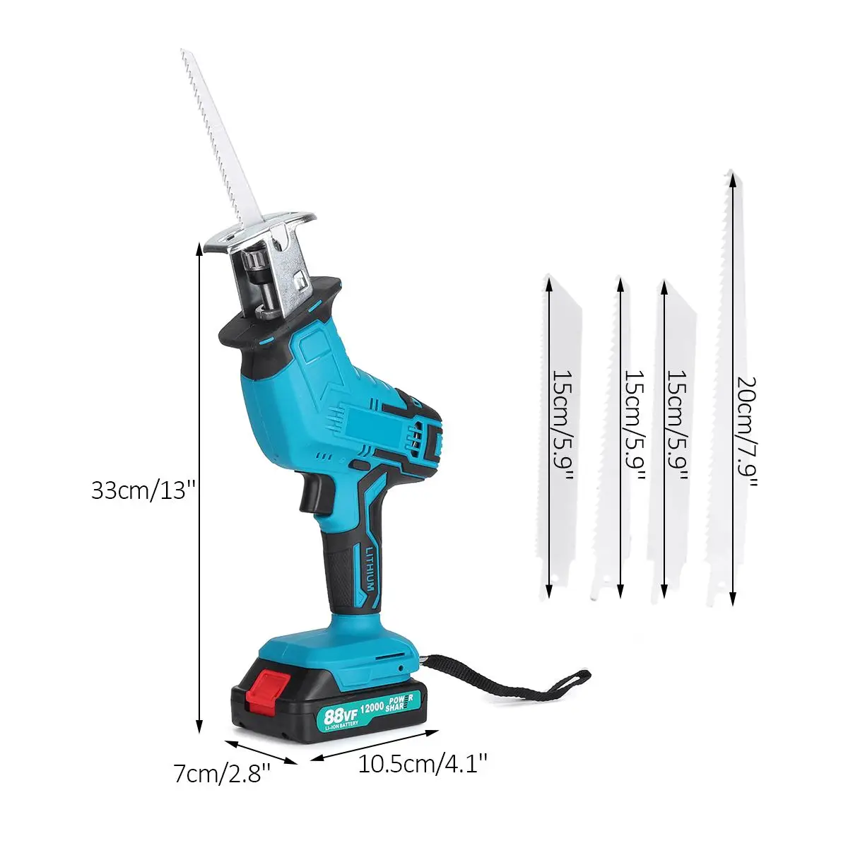 

Drillpro Cordless Reciprocating Saw + 4 Saw Blades Electric Saw Metal Wood Cutting Power Machine Tool for 18V Makita Battery