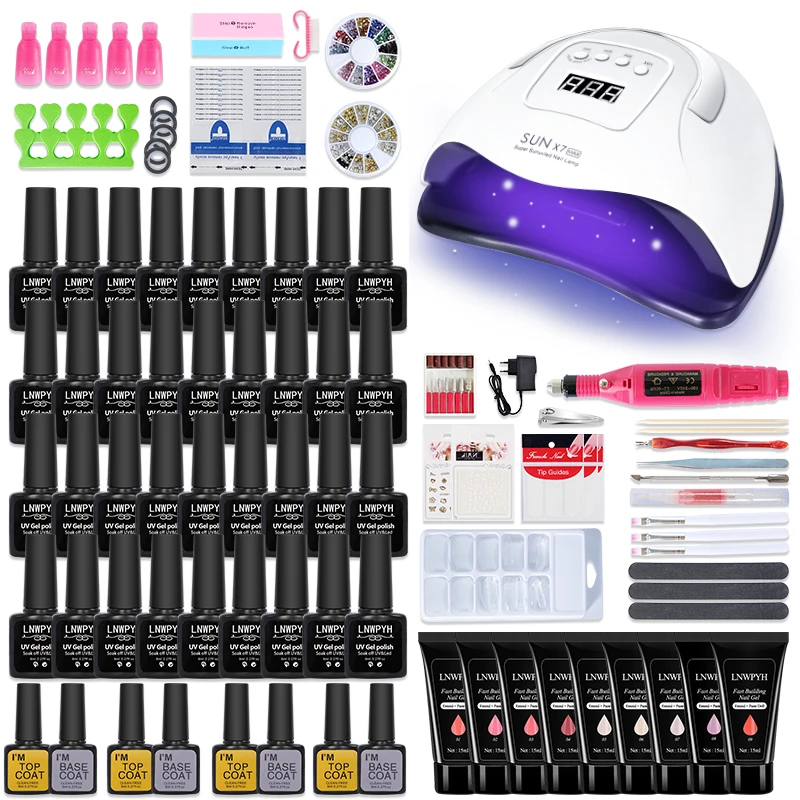 

Поли набор гелей для ногтей с 114 Вт Сушилка для ногтей, 20000 RPM Высокий Скорость Фрезер для ногтей, сверлильный станок 9 Цвет поли для ногтей ком...