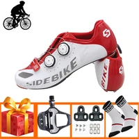 sidebike men carbon fiber cycling shoes add road bike pedals breathable self locking ultra light racing bicycle shoes