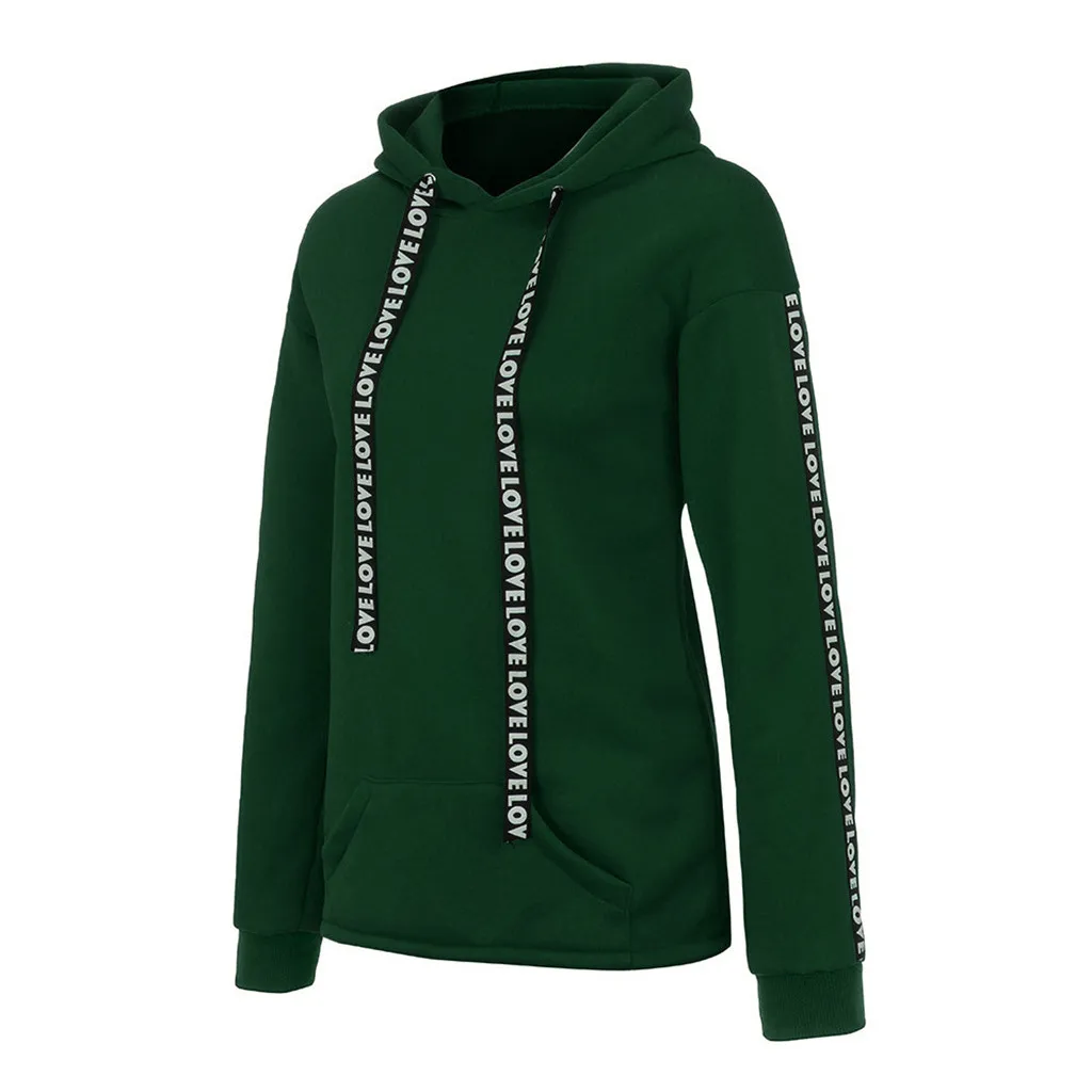Womail Толстовка Женская толстовка с капюшоном длинный рукав осень зима пуловер Топы с принтом букв худи с карманами плюс размер 5XL O8