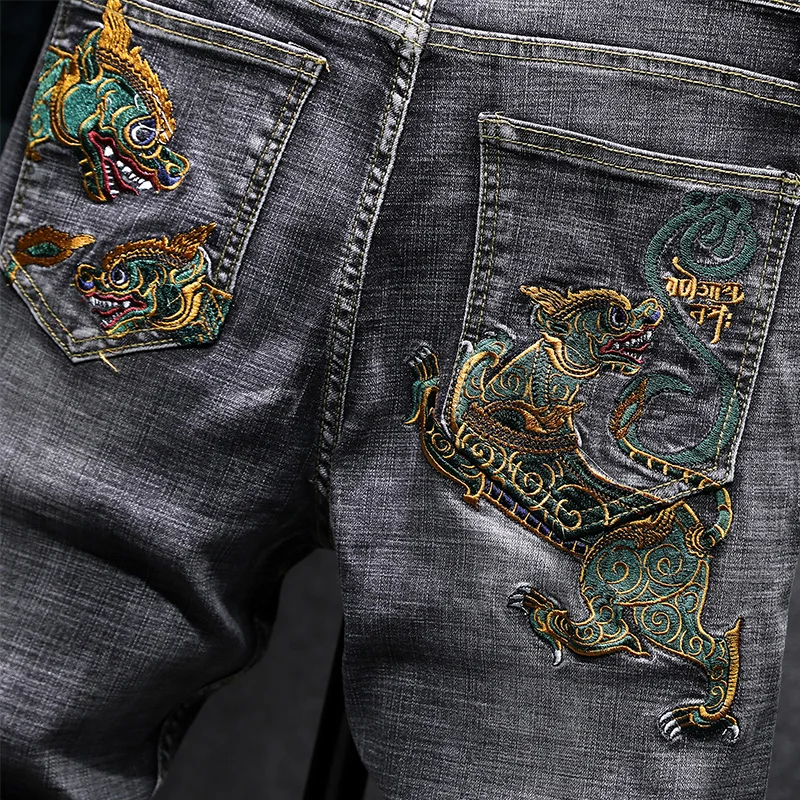 Брюки мужские джинсовые в стиле хип хоп уличная одежда с вышивкой виде
