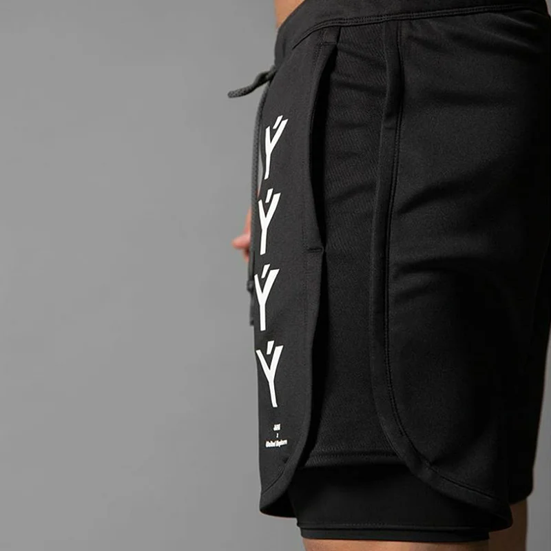 Мужские модные шорты для фитнеса двухслойные спортивные Повседневные Дышащие