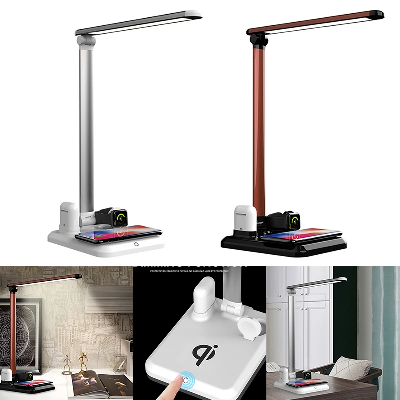 Новая светодиодная настольная лампа 4 в 1 Qi беспроводное зарядное устройство