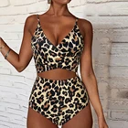 Цельный купальник, женский сексуальный купальник с перекрестными ремешками, высокая талия, монокини, купальный костюм, бразильские стринги, однотонный боди, Леопардовый, пляжная одежда