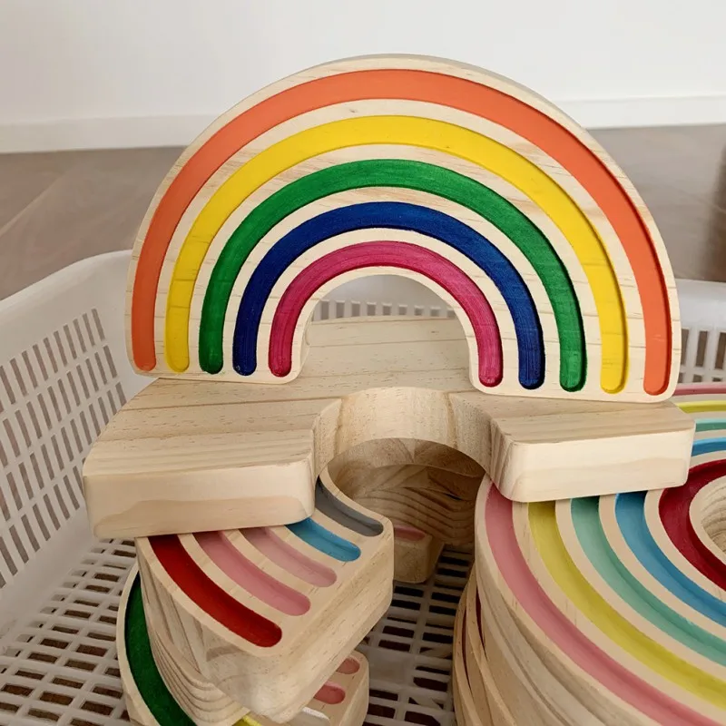 

Wooden DIY Crafts Rainbow Toys Building Blocks For Nursery Room Decor Desktop Decoration Photography Props
