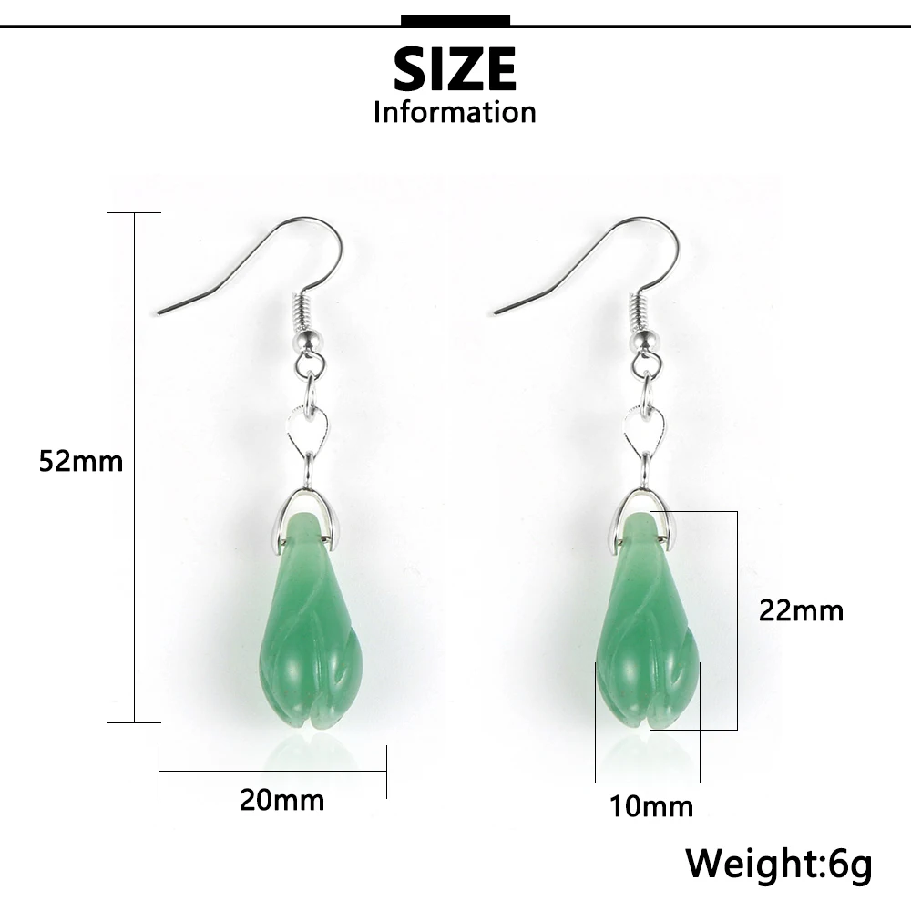 

Women Green Tanglin Carved Flower Dangled Earring Natural Stone Aventurine Magnolia Hanging Earring Hoops Elegant Female Jewelry