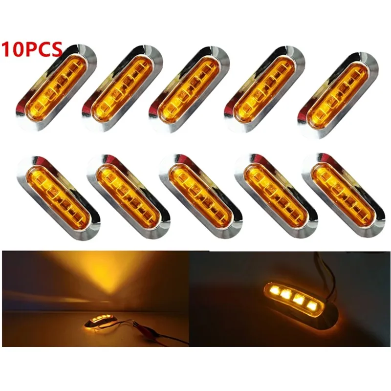 10x 10В-30В Янтарный 4LED хромированный ободок 24В бокосветильник габаритный фонарь