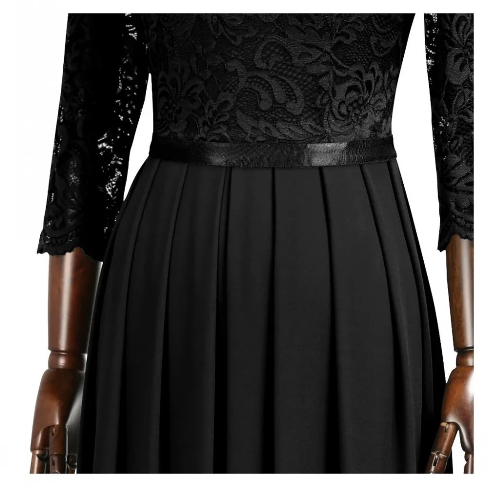 Chiffon Dress Stitching Lace Half Sleeve Dinner Evening Party Midi Dress Women Bridesmaid Wedding Wear Burgundy Black Clothes
