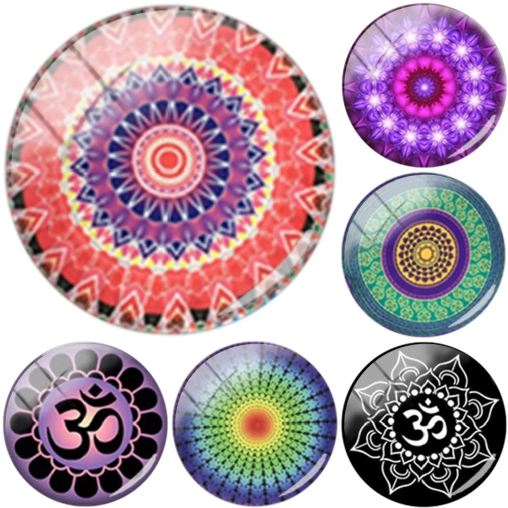 

Indian Style Mandala Picture Round Glass Cabochon Demo Flat Back Making Findings 12mm 15mm 18mm 20mm Diy Jewelry