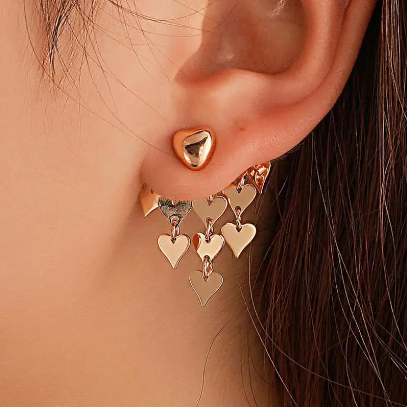 

Модные серьги в Корейском стиле, оригинальные серьги-гвоздики золотого цвета с несколькими сердцами для женщин, серьги, ювелирные изделия