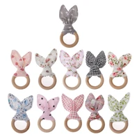 new 1pcs christmas baby bunny ear teething ring safety wooden teether for children kids baby care accessory shower gifts