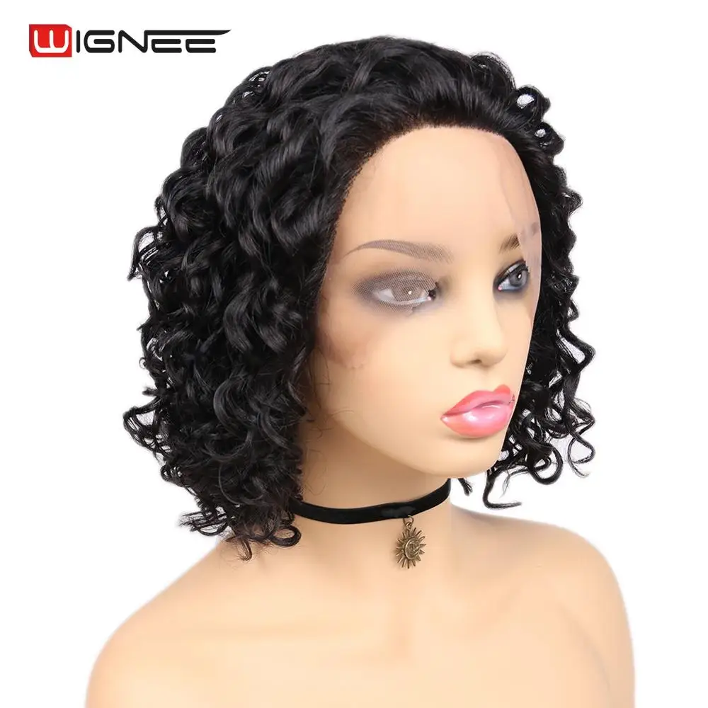 Wignee парик из натуральных волос на кружевном переде, короткий, стриженый, кудрявый, для женщин, натуральный черный/Омбре, коричневый, парики из человеческих волос для афро-американских