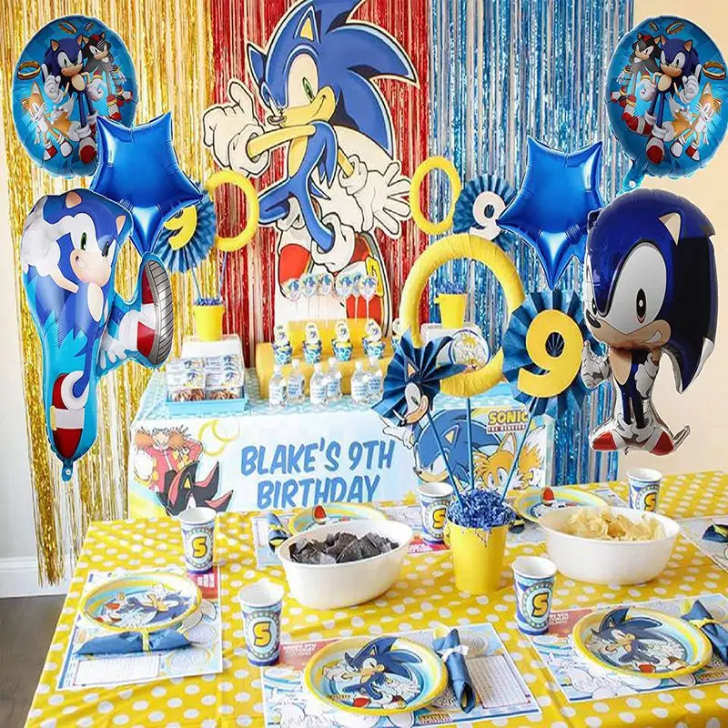 

Sonic Theme Birthday Supplies Hedgehog Helium Balloons Banner Cake Topper Happy Birthday Party Decorations Kids Toys Gift