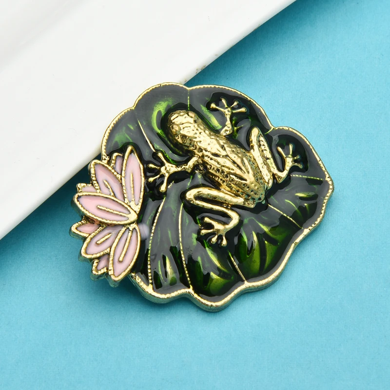 

Wuli&baby Lovely Lotus Frog Brooches For Women Enamel Animal Party Casual Brooch Pins Gifts