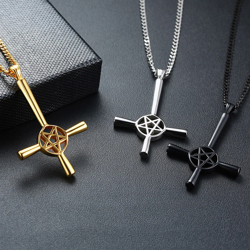 Cool Satan Cross мужские ожерелья с кулоном черный золотой серебристый оттенок прочная