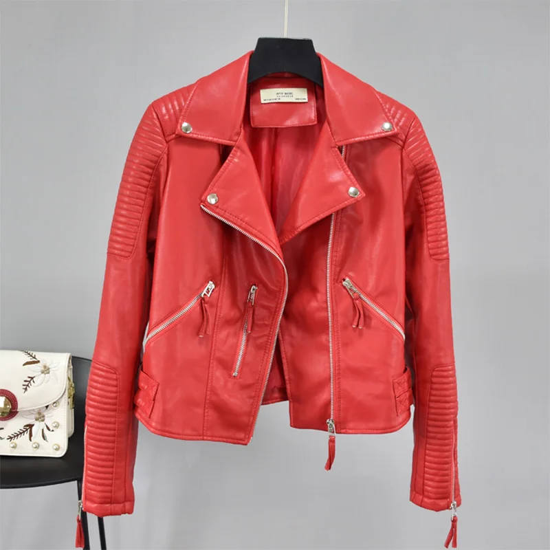 Fitaylor Женская Осенняя куртка из искусственной кожи с отложным воротником и