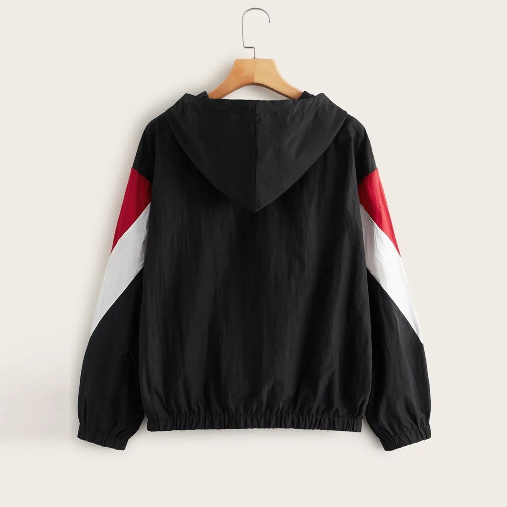 Женская Повседневная куртка с длинным рукавом ветровка контрастных цветов
