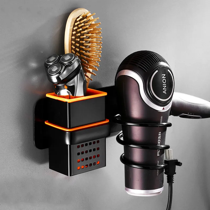 

Hair dryer bracket hair dryer storage rack adhesive wall hanging nail-free free drilling stainless steel spiral bracket bathroom