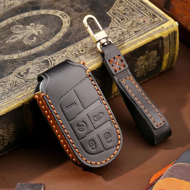 

Top Layer Leather Car Key Case Shell For Jeep Renegade Accessories Jeep Grand Cherokee Wk2 Cherokee Kl Compass Wrangler Jk Dodge