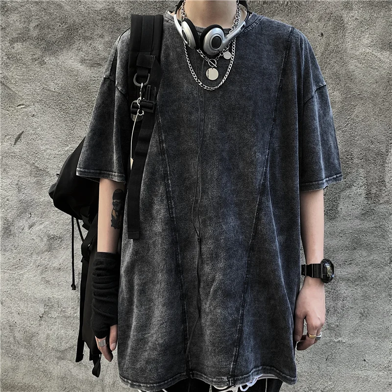 

Ins Gothick Dark High Street Man Women T-shirts Solid Color Punk Loose Short Sleeve Casual T-shirt For Men And Women