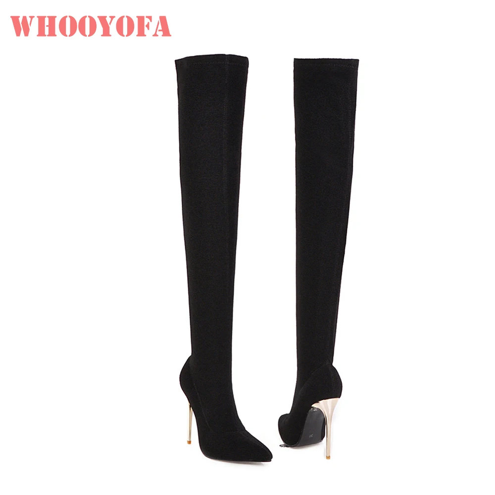 Зимние брендовые новые элегантные черные серебристые женские высокие сапоги