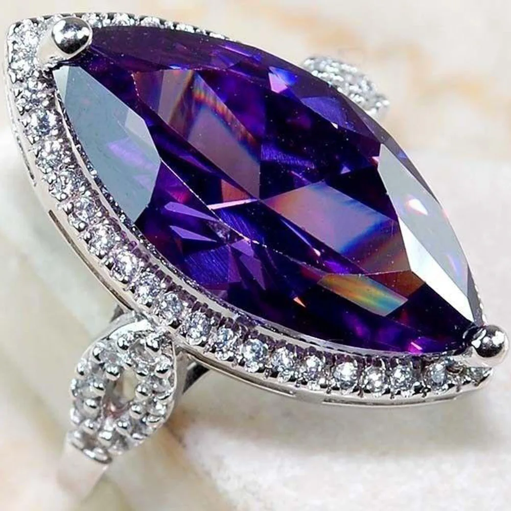 

Luxury Vintage Baroque Micro-set Purple Horse Eye Crystals Zircon Wedding Jewelry Ring Engagement For Women jewelry Wholesale