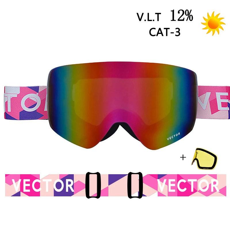 pink white no case OTG лыжные очки со сменными линзами, снежные очки для мужчин и женщин, противотуманные покрытия, солнцезащитные очки для сноуборда, катания на лыжах, зимние спортивные очки для улицы - Цвет: pink white no case