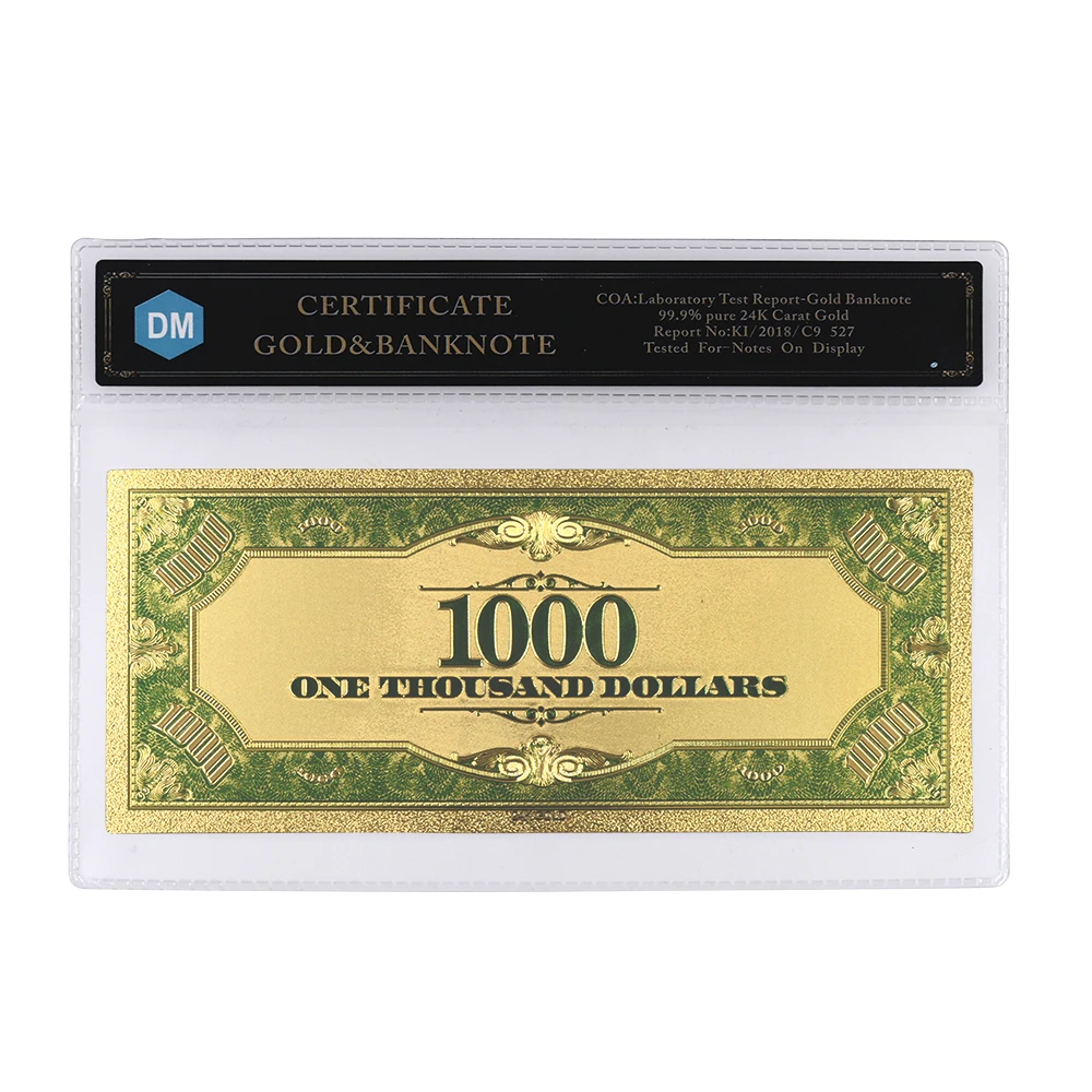 Американский 24k Красочные золотые банкноты для дома декоративные 1918 год 1000