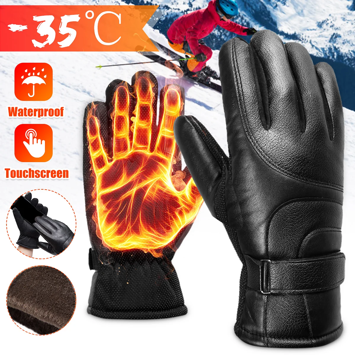 2019 мужские лыжные перчатки флисовые для сноуборда Зимние снегохода мотоцикла