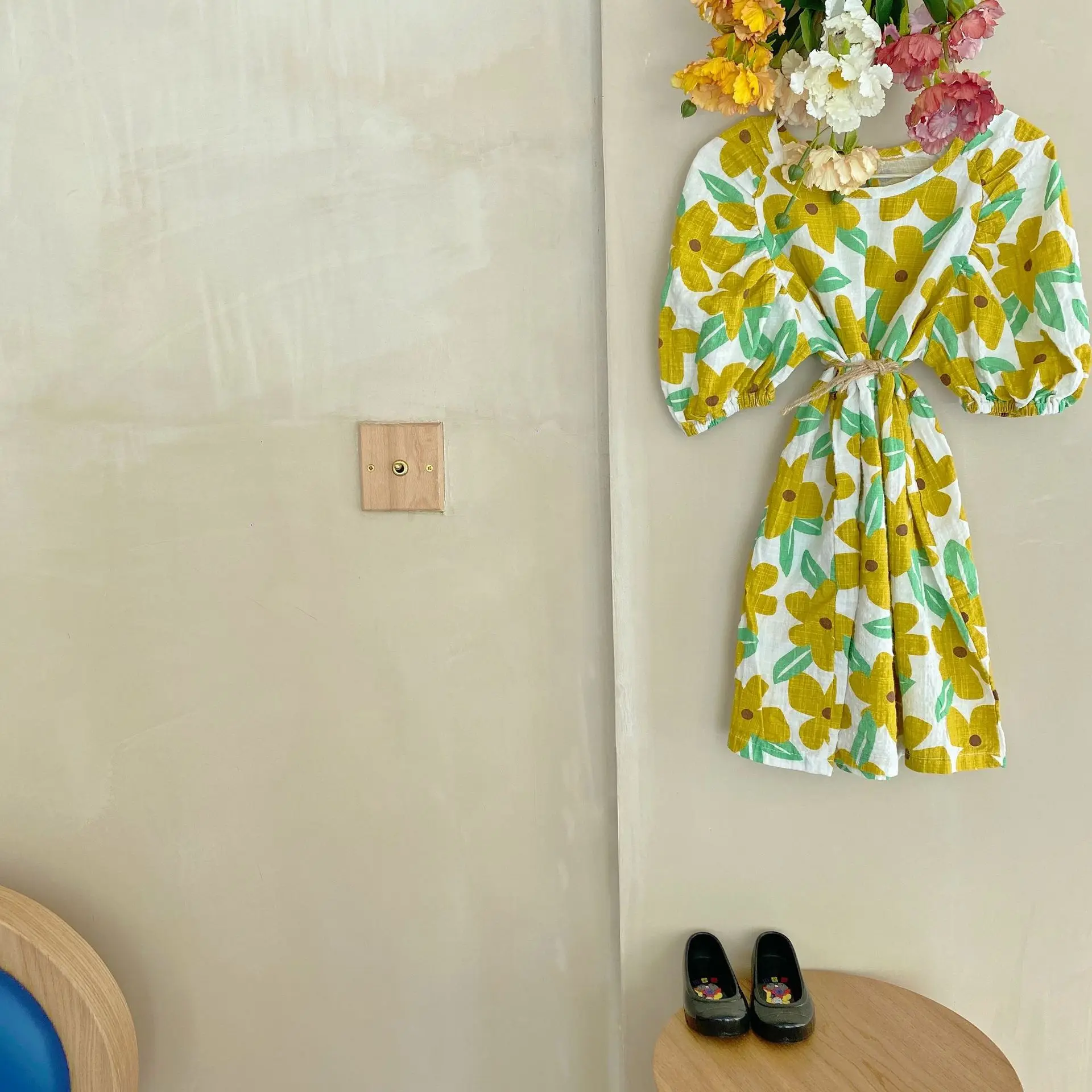 

Korea Children's Wear 2021 Summer New Girls' Cotton Big Flower Short Sleeve Dress