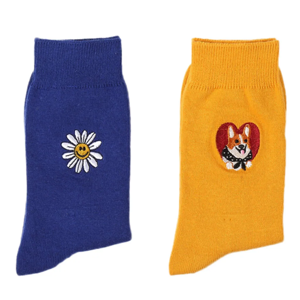 Женские зимние теплые Мультяшные носки унисекс с вышивкой в стиле ретро