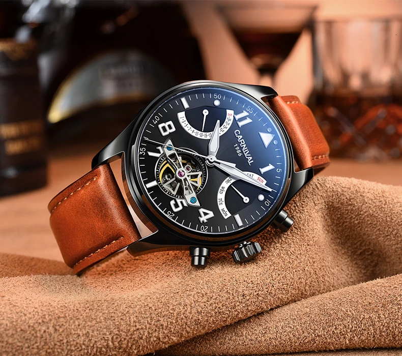 Tourbillon, мужские часы, розовое золото, чехол, синий циферблат, карнавал, автоматические часы, мужские, люксовый бренд, механические часы, Мода