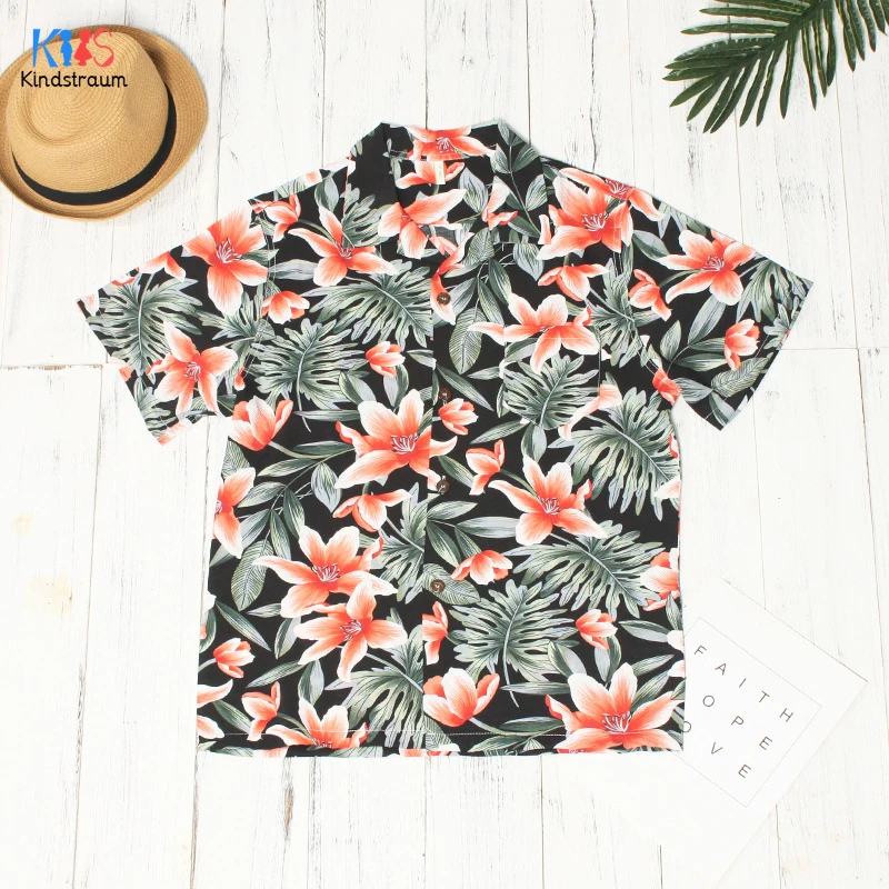 

2020 Hawaiian Style Kid Boys Shirts Hot Summer Kids Baby Boy Coconut tree Flowers Print Beachwear Shirt Casual Boys Tops DC243
