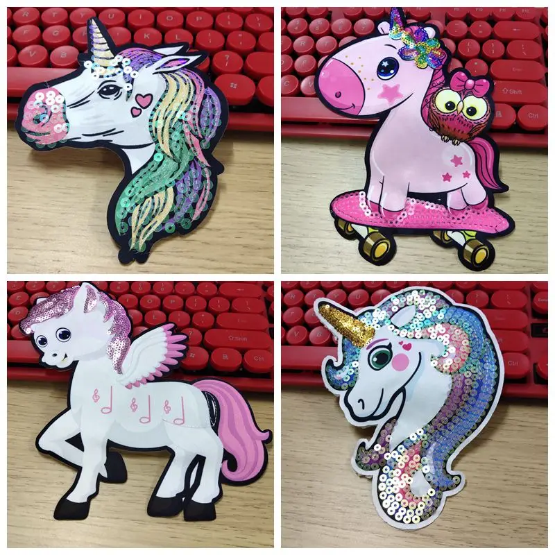 16 видов конструкций нашивки в форме единорога пришить с блестками для аппликация