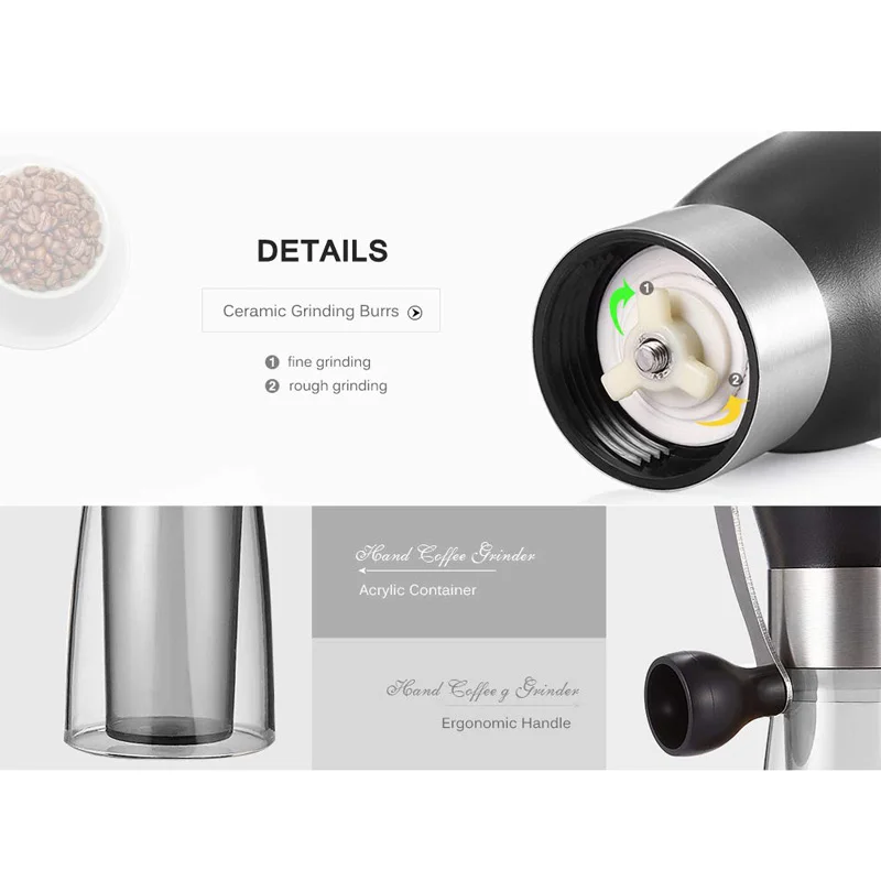 Кофемолка с ручным приводом портативная мельница для зерен регулируемая