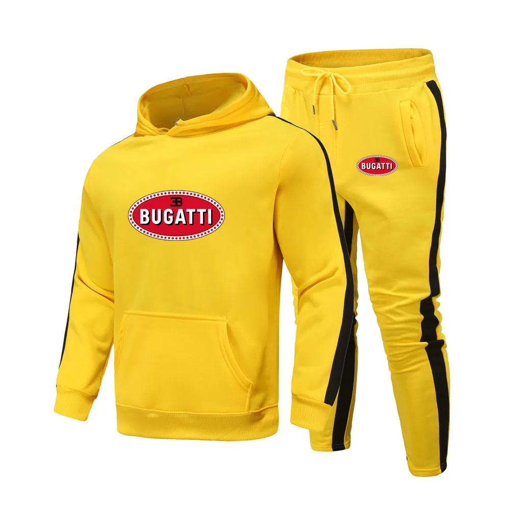 

Men's spring and autumn BUGATTI printed patchwork sweater + patchwork trousers sports and leisure trendy hoodie suit L13