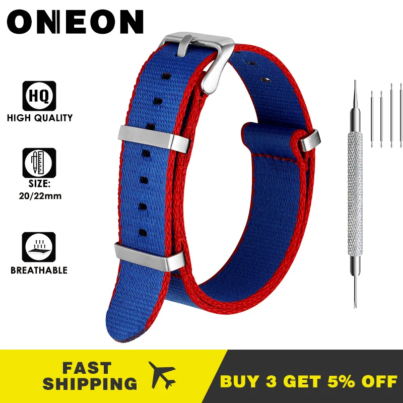 Ремешок нейлоновый для наручных часов ONEON синий браслет в стиле НАТО ремешка